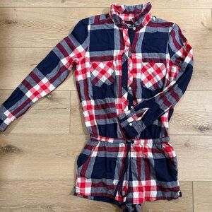 Aerie Red and Blue Plaid Button-Up